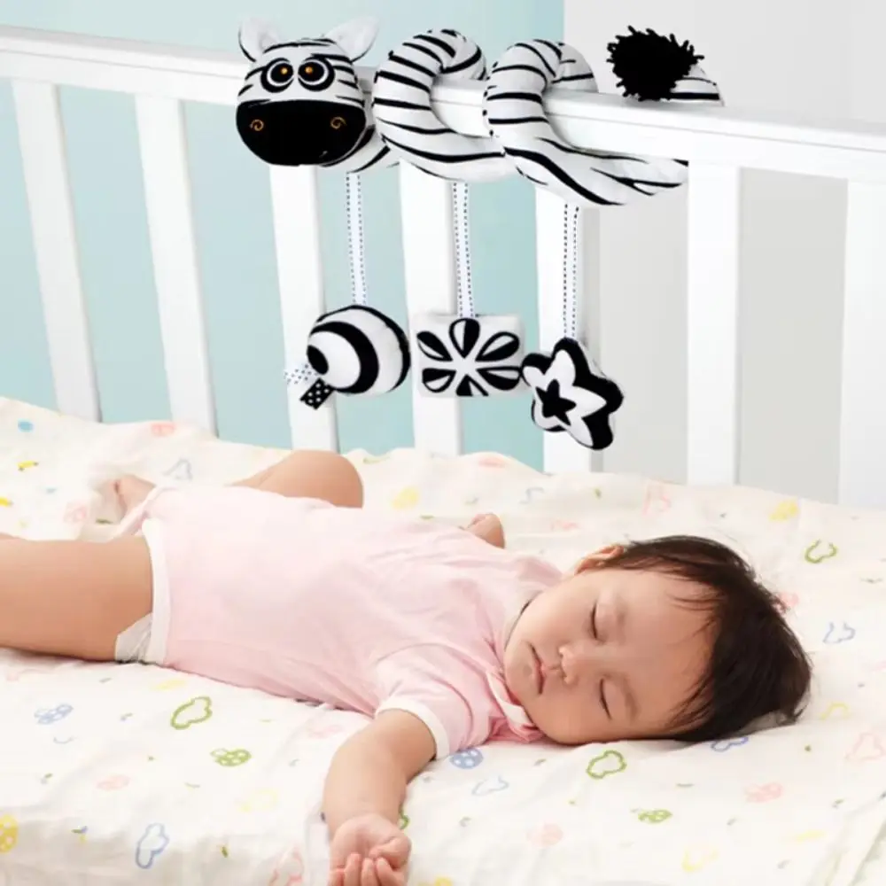 Animal-shaped Baby Stroller Hanging Pendants with Strap Rattle Baby Wind Chime Toy Comfortable To Touch Black and White - Image 5