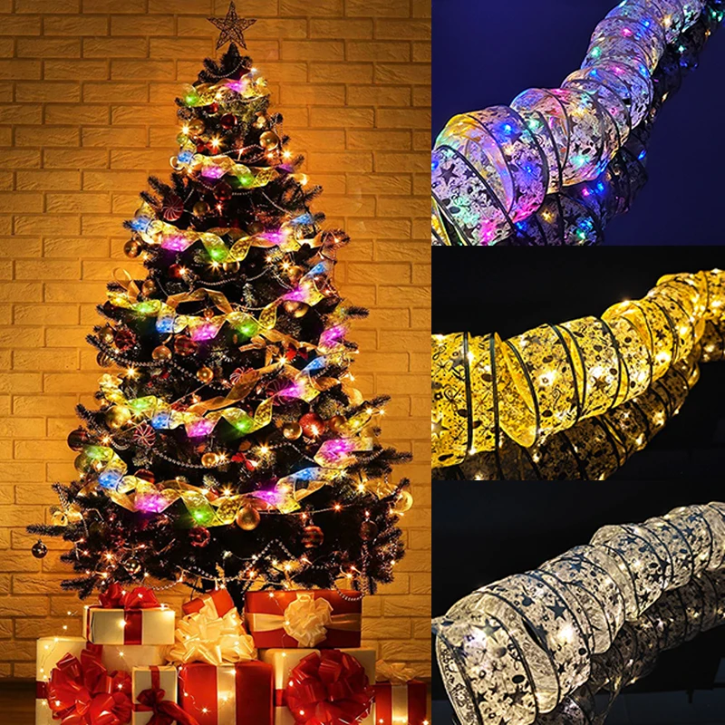 1-10M Kerst lichtgevende lichten decoratie gouden Lint Fairy Lichtslingers voor Home Party kerstboom benodigdheden decor