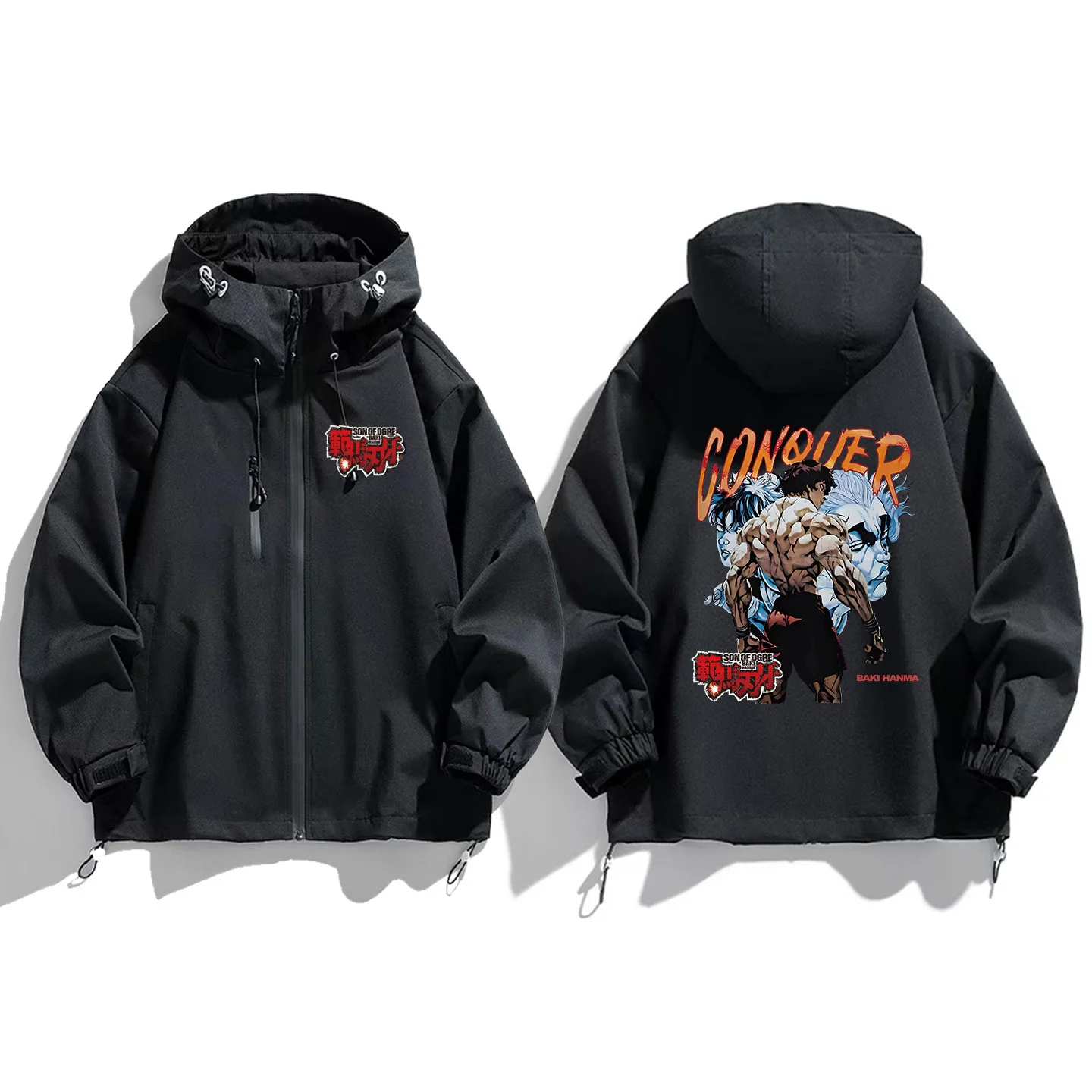 

Original Baki Anime Printed Men's Jacket Coat Inner Liner Loose Fit Windproof Zipper Closure Autumn Winter Outerwear Coat