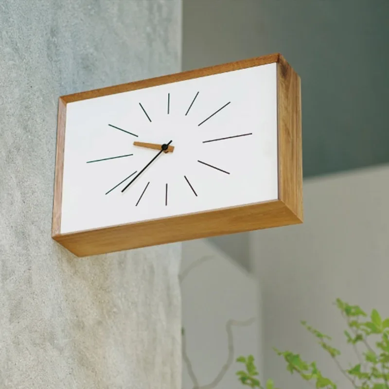 Solid Wood Double-sided Wall Clock Interior Creative Rectangle Corner Wall Clock Living Room Silent Art Clocks Home Decoration