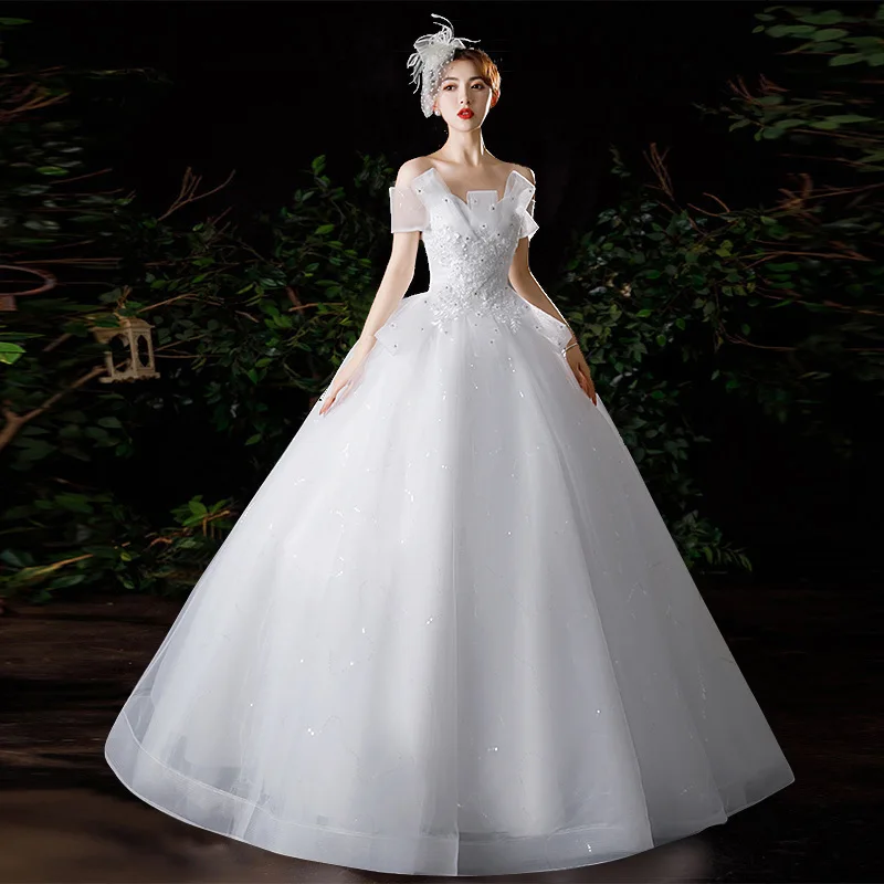 Customized  Wedding Dress Ball Gowns Bride One-word Shoulder Wedding Dresses Plus Size Lace Up Dream Dress  Vestidos De Novia