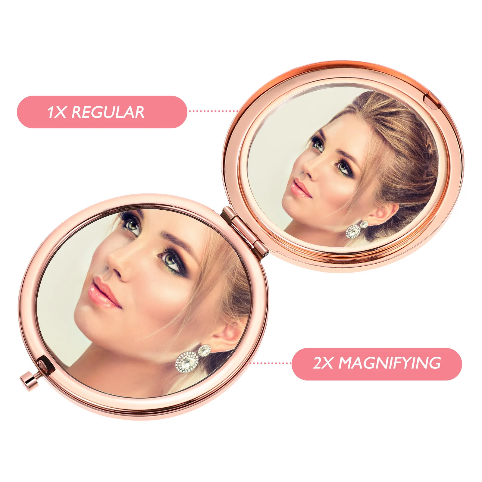 Double Side Foldable Rhinestone Pocket Mirror Compact Metal Portable Outdoor Makeup Travel Mirror Woman Handbag Essential