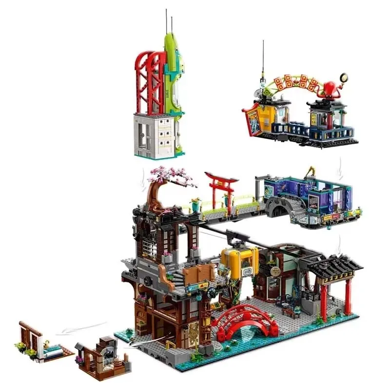 En stock 6163 pièces avec figurines compatibles 71799 City Markets City Gardens Briques de construction Jouets Cadeau d'anniversaire pour enfants