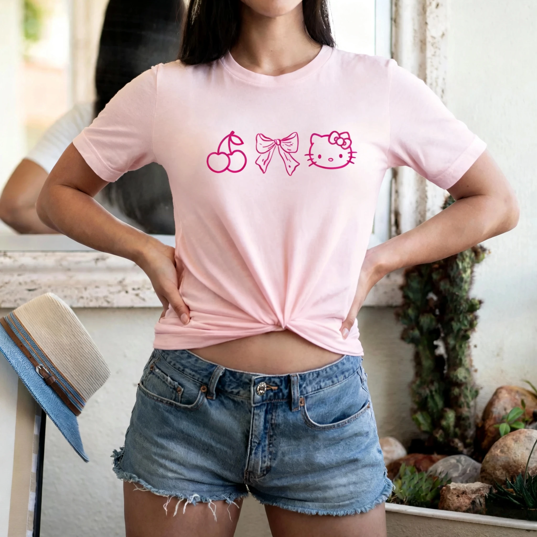 Hello Kitty T-Shirt with Cherries Hello Kitty Bella Canvas T-Shirt Personalized Fan Tee Text Shirt Personalized Cherry