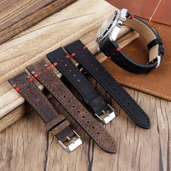 Black Coffee Watch Strap 20mm 22mm Porous Breathable Watchband Handmade Stitching Watches Accessories Bracelet