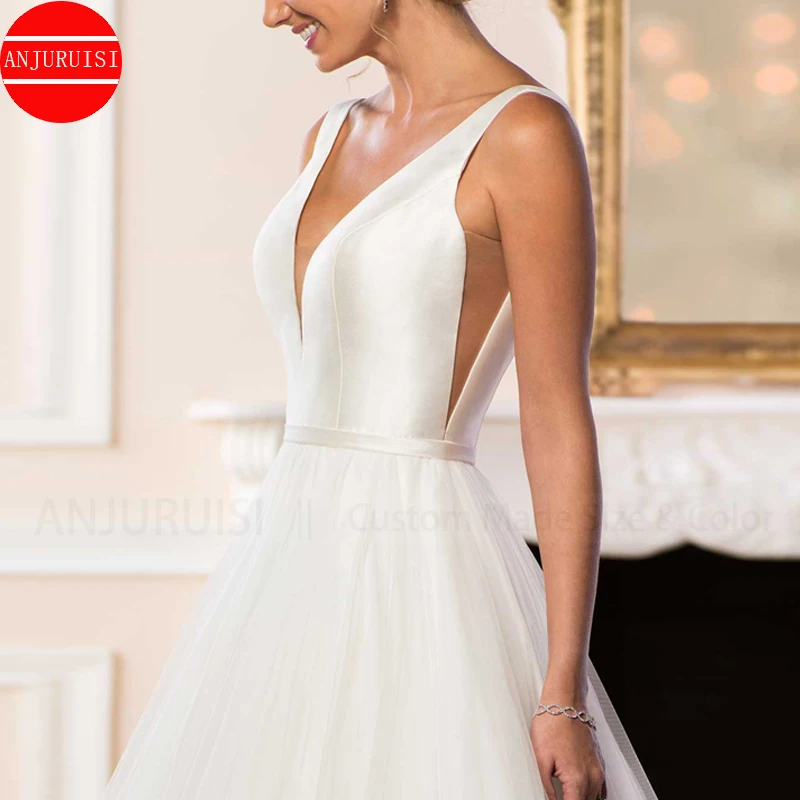 Vestidos De Novia sencillos para mujer, traje De tul blanco, corte en A, cuello en V, Sexy, 2023