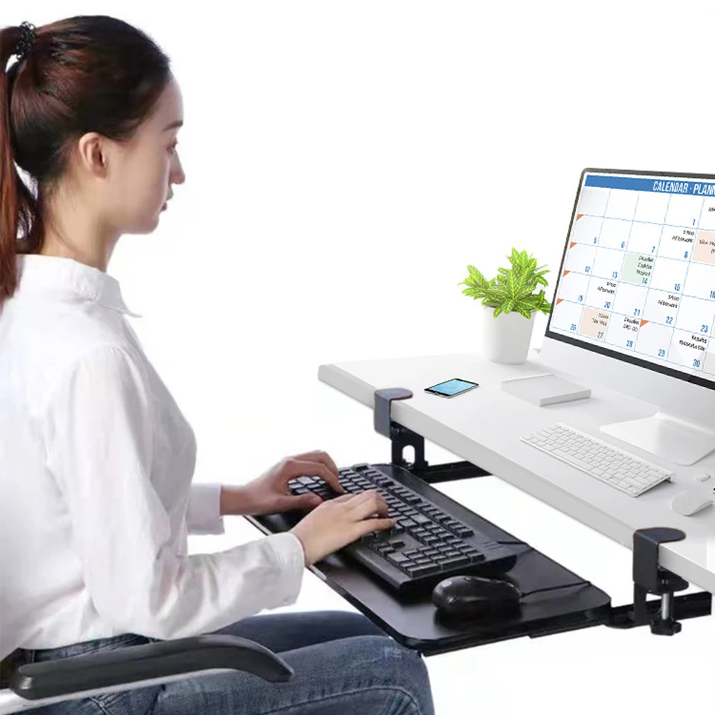 Laci Keyboard Komputer Geser, Baki Keyboard yang Dapat Ditarik Keluar, Baki Mouse yang Dapat Disesuaikan Ketinggiannya untuk Mengetik, Baki Keyboard & Mouse Komputer