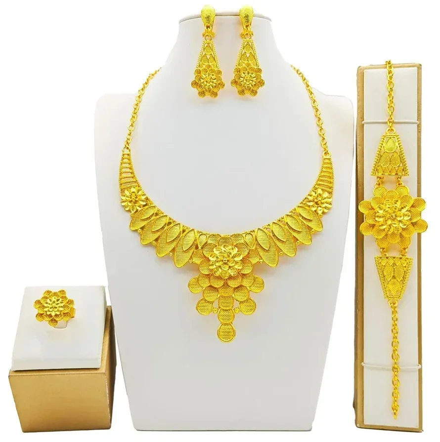 Luxury Indian Big Bow Shape Bridal Long Tassel Necklace Earrings Sets Dubai Gold Color Plated Jewelry Set Ethiopian Jewellery