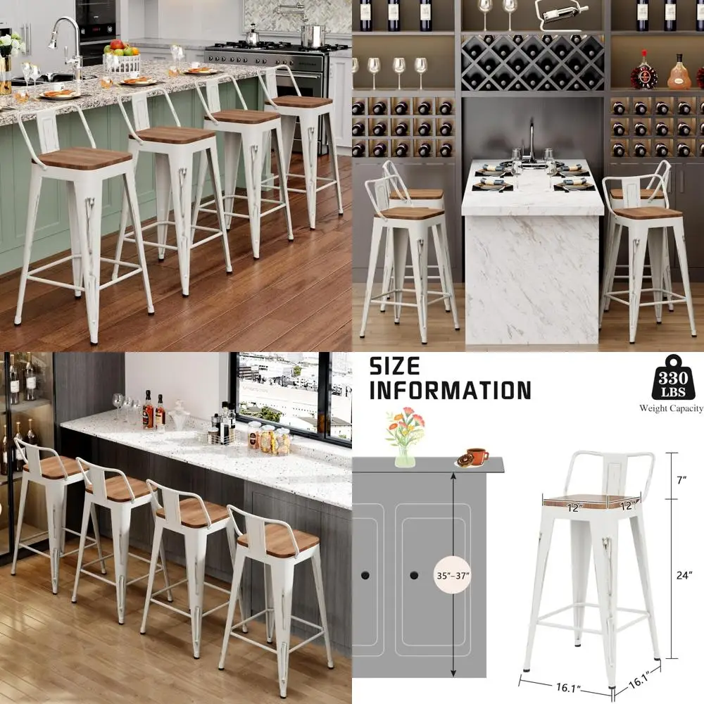 Set di 4 sgabelli da bar in metallo in stile industriale moderno, sedie ad altezza bancone con sedile in legno, mobili da bar da cucina per Contemporar