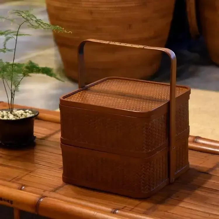 Japanese-style Bamboo Storage Basket Lacquerware Handicraft Tea Set Storage Box Dish Snack Bowl Moon Cake Gift Box - Image 3