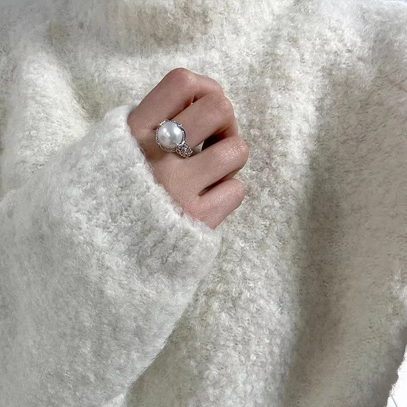 Fashion Vintage Geometic Big Pearl Ring For Women Girls Engagement Wedding Party Jewelry Gift jz874