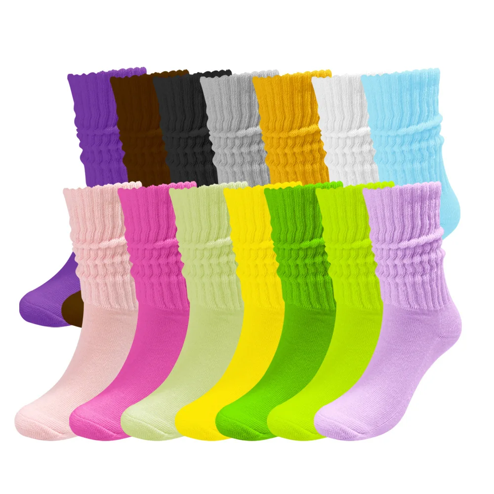 New Cotton Slouch Socks for Women Scrunch Loose Stacked Chunky Solid Four Seasons Sport Middle Tube Socks High School Girls Sock