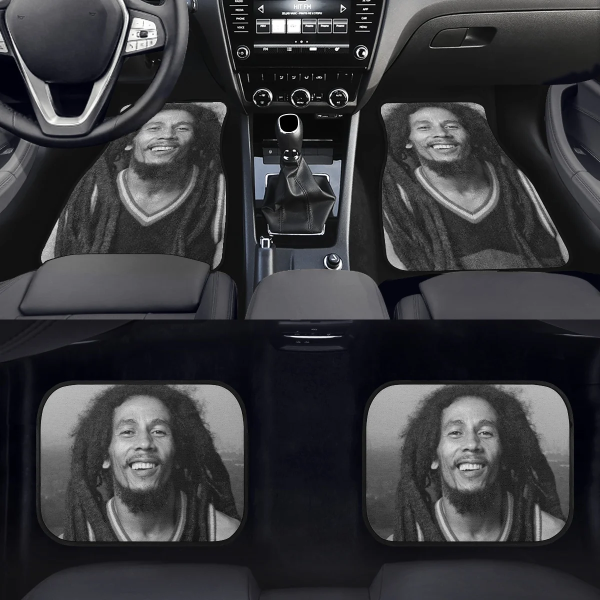 Full Set of 4 Pieces Car Floor Mats Bob Marly Print Rubber Backing Car Mats Front Rear Foot Blankets,Universal Fit for Sedan Hot