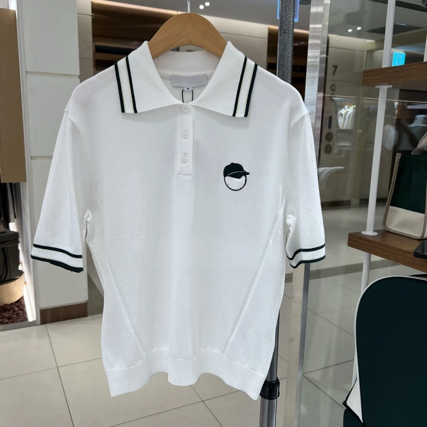 Korean Style Women Golf Retro Polo Neck Color Contrast Striped Cropped Knit T-shirt Summer Hot Girl Casual Sports Tops