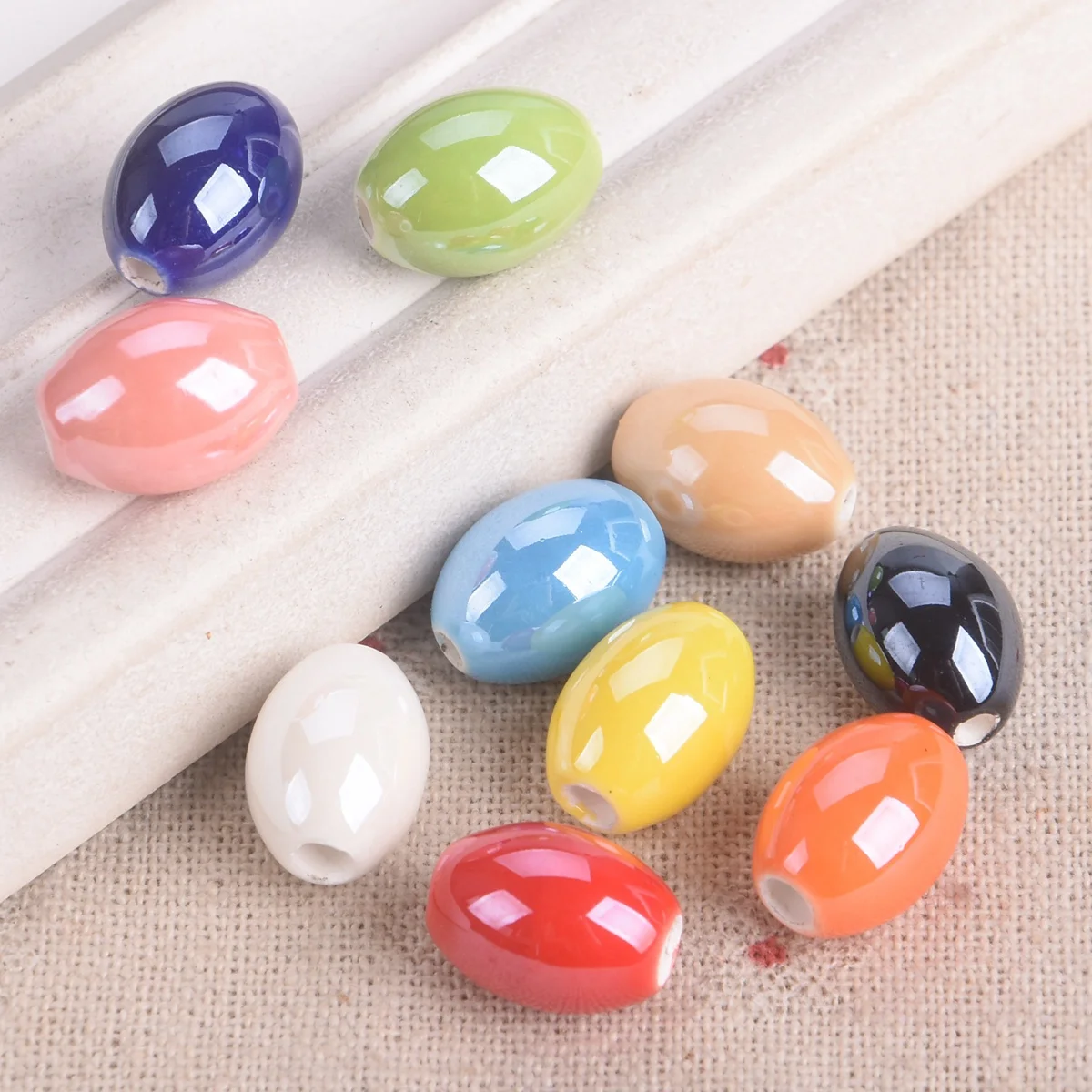 

10pcs 14x10mm Oval Shape Shiny Glossy Glazed Ceramic Porcelain Loose Beads lot for Jewelry Making DIY Crafts Findings