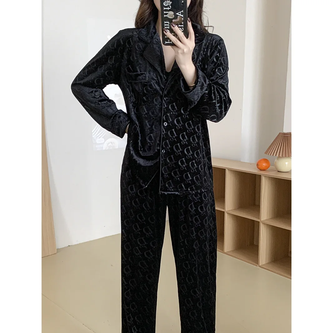 Pigiama donna in velluto nero Set autunno inverno pantalone lungo completo pigiama tuta moda Velour Loungewear Outwear abbigliamento per la casa