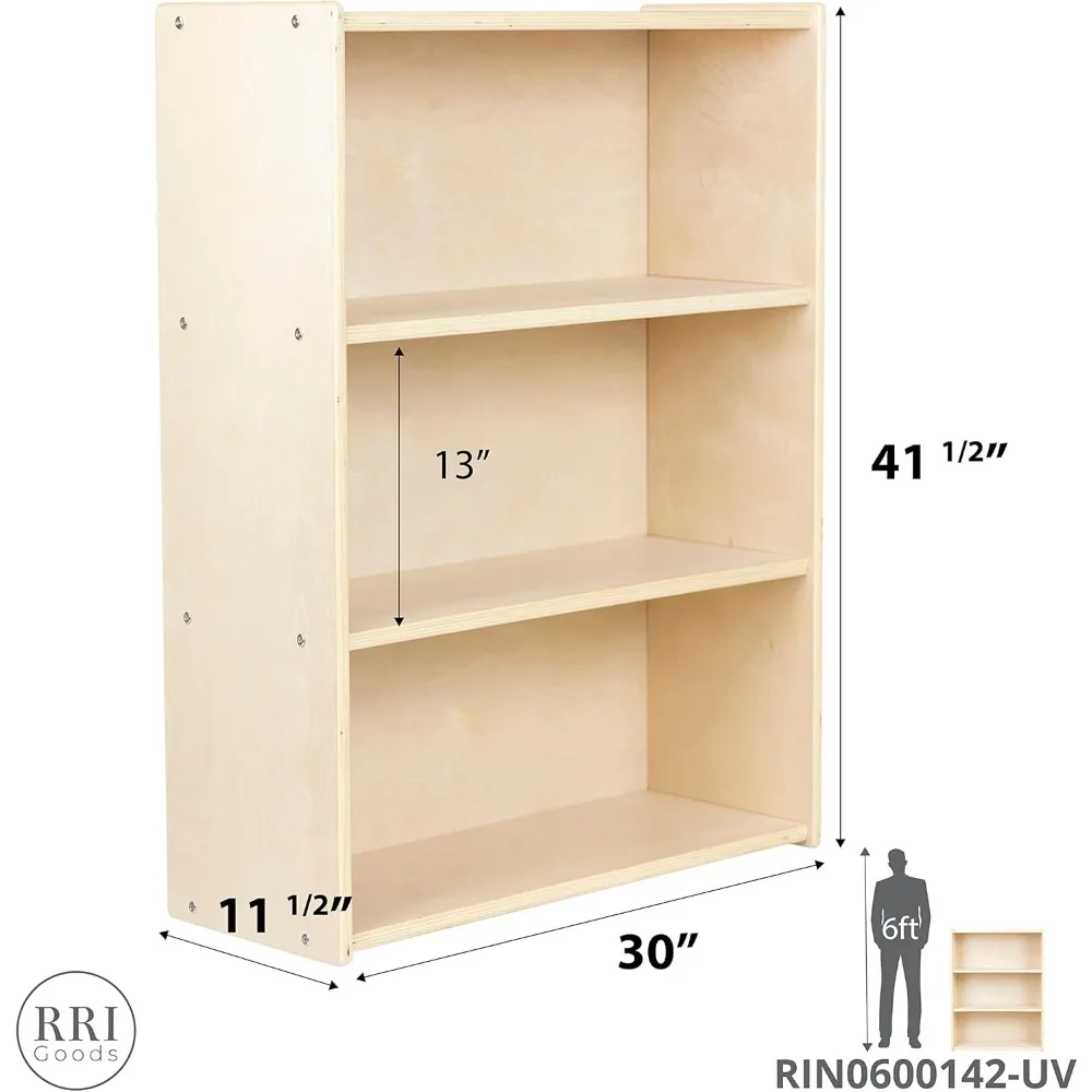 Librería de madera contrachapada de abedul estilo Montessori con 3 estantes para organización de artes y manualidades para niños pequeños