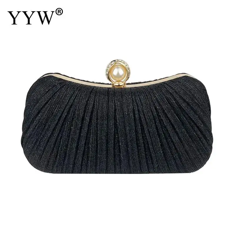 Pleated Evening Handbag Women Crossbody Ladies Day Clutch 2023 Luxury Wedding Dinner Dressed Bag Diamond Party Purse Gold