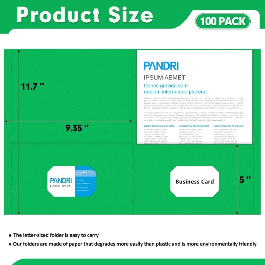 Dua Folder Kantong PANDRI 100 Pack Ukuran Letter untuk Kertas, Folder File untuk Sekolah, Kantor, Rumah, Organisasi Bisnis, Berbagai Warna (5 Warna)