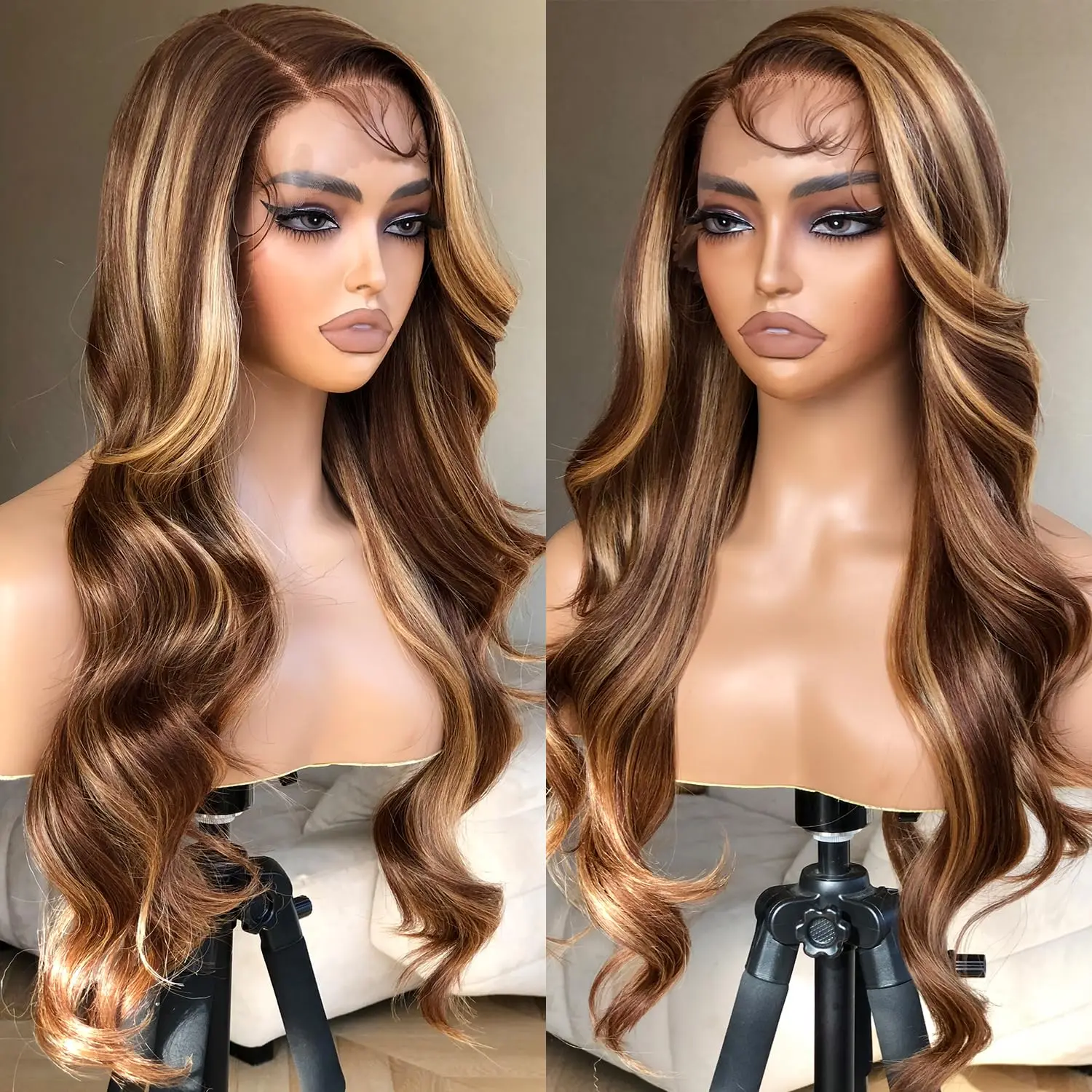 13x6 Highlight Lace Frontal Wig Human Hair Body Wave Ombre Colored Honey Blonde Lace Front Human Hair Wigs For Women Pre Plucked