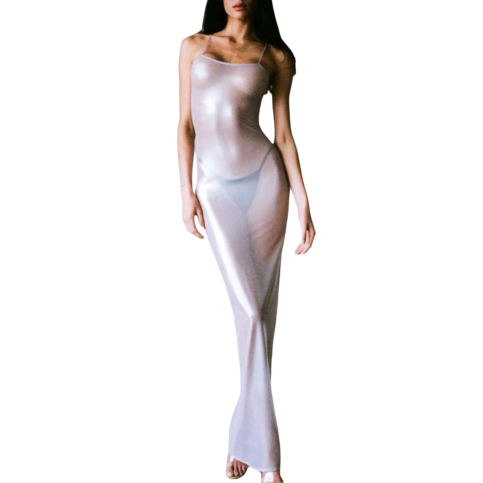 Robe de plage transparente à bretelles spaghetti pour femmes, couvertures de bikini d'été, robe en fibre, bain trempé