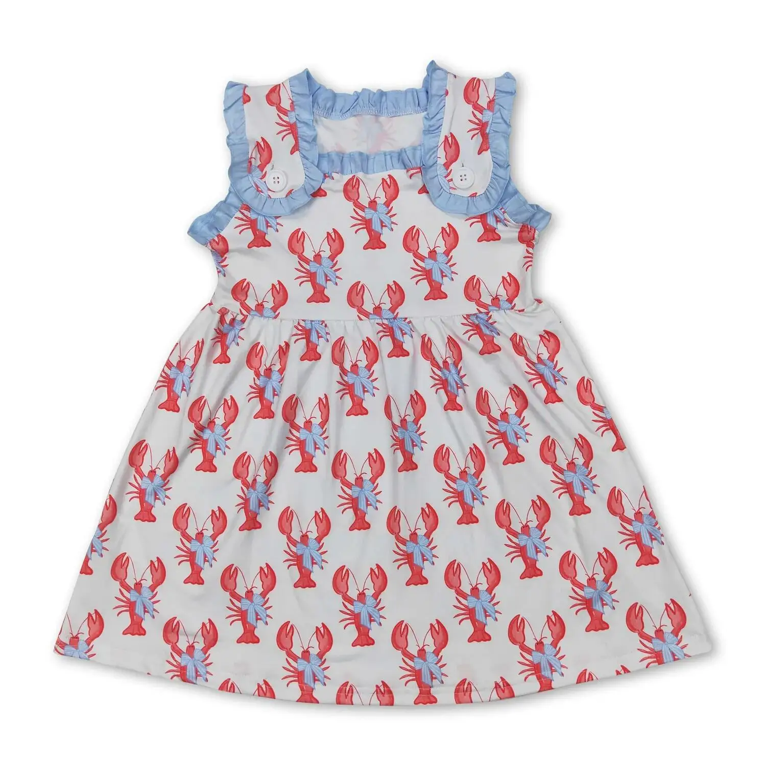 

Baby Girls Sleeveless Knee-Length Summer Dress with Crawfish Bows And Straps - Cute And Fashionable Crawfish Bow Design