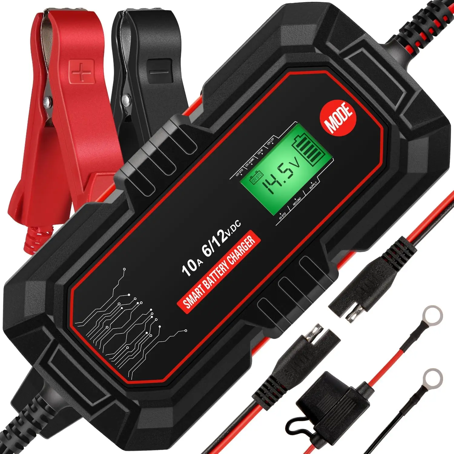 

10A 6V/12V Car Battery Charger, 10-Stage LiFePO4 Maintainer for Car, Motorcycle, Boat