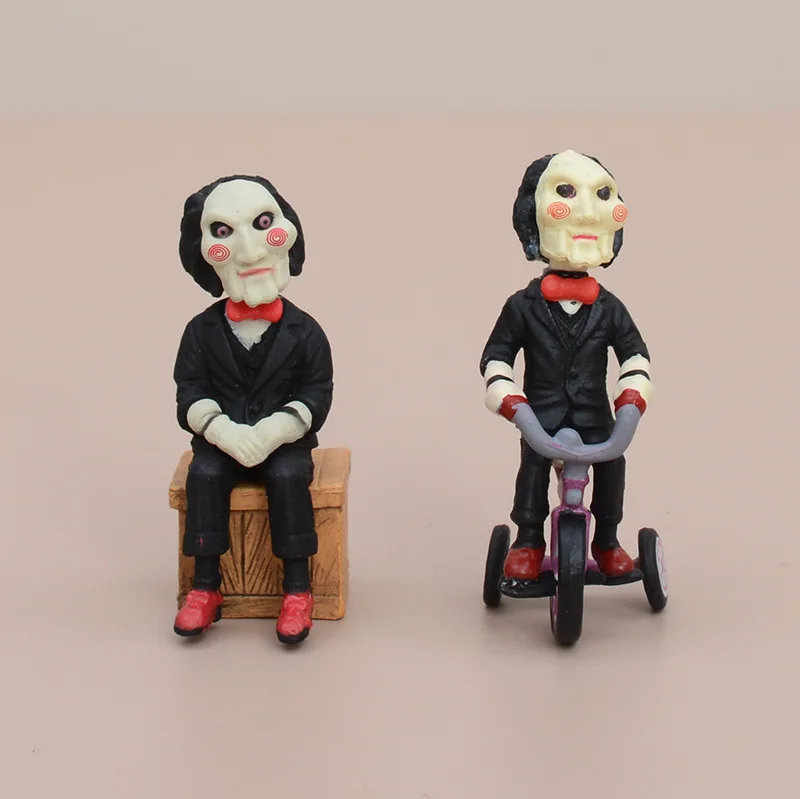 Saw Jigsaw Killer Billy 2 Pcs Sitting Cycling 5-5.5cm Figure Terror Puppet Movie Toy Figurine Model Halloween Gift Decor Pendant