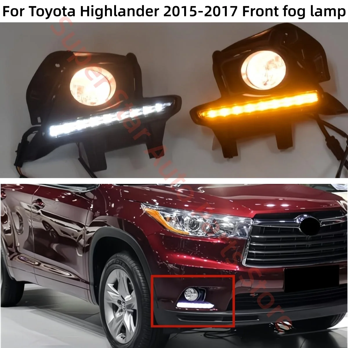 For Toyota Highlander 2015-2017 LED Front fog lamp assembly Special guide light daytime running light Turn signal Car decoration