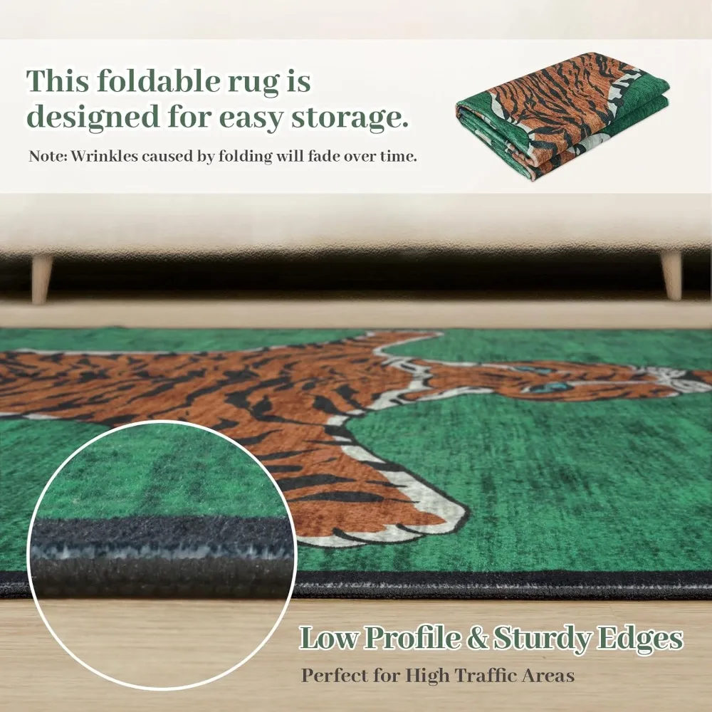 سجادة نمر البحر مقاس 5 × 7 سجاد منطقة لغرفة المعيشة كومة منخفضة رقيقة مطبوعة على شكل حيوانات سجاد أخضر لغرفة النوم سجاد جمالي قابل للغسل