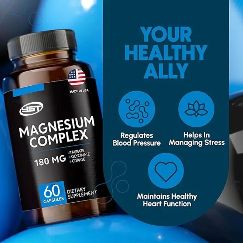 Magnesium Supplement -180mg Glycine Magnesium Malate Citrate and Chelate 60 Vegetarian Capsules