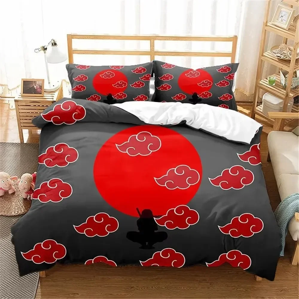 

Luxury New 3D Print Red Cloud Anime Cartoon Duvet Cover Sets Linen Bedding Set Akatsuki Japan Twin Queen King Single Size Gift