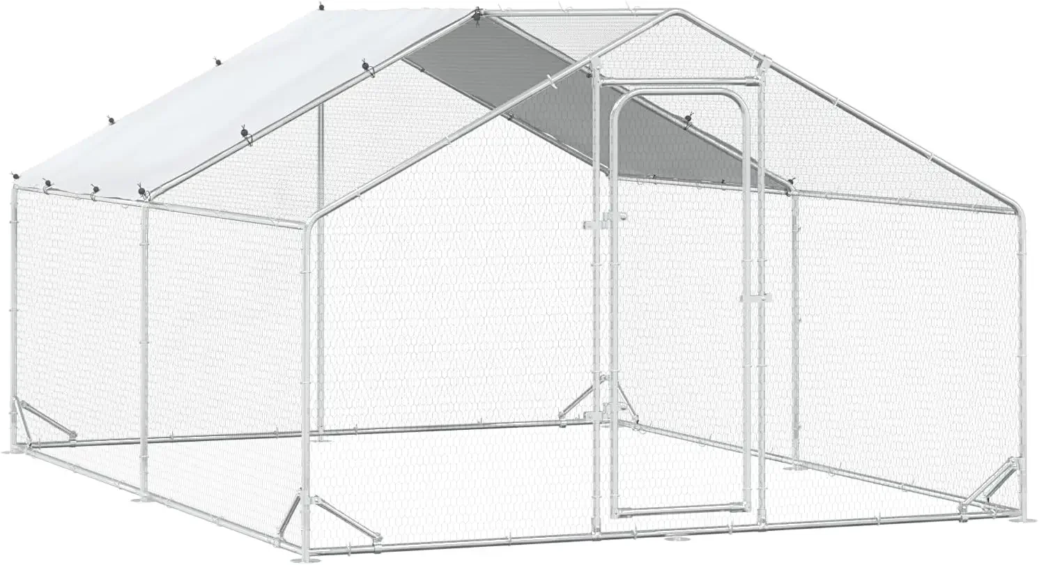 Bold Chicken Coop Run Large Metal Chicken Pen Outdoor, Poultry Cage Spire Shape, Heavy Duty,Waterproof and Anti-UV Cover