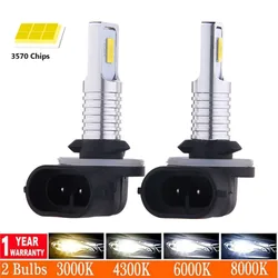 H27 881 880 LED 자동차 헤드라이트 전구, DC 12V, 24V, 12000LM, 3000K, 6000K, 화이트 옐로우, 자동 안개등, 운전 주행등, 2 개