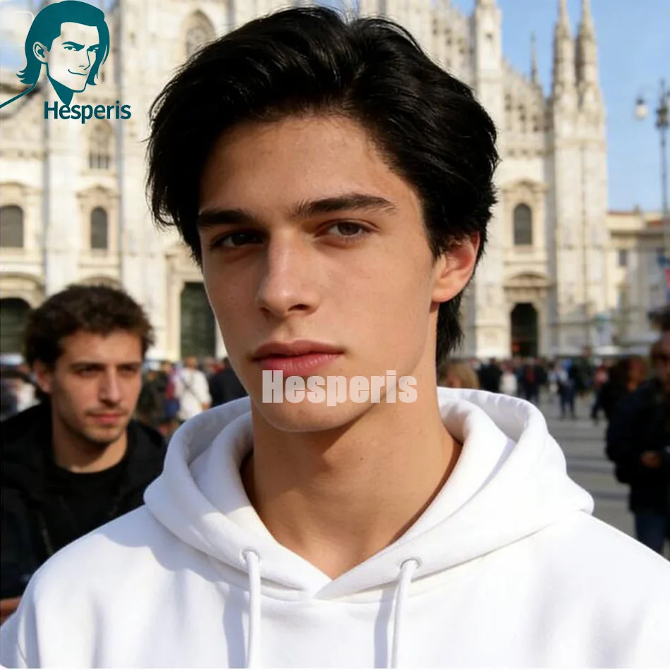 Hesperis Natural Color Pre-Styled Shaved Human Hair Men's Wig Glueless Full Lace Handsome Short Cut Wigs with Side Part