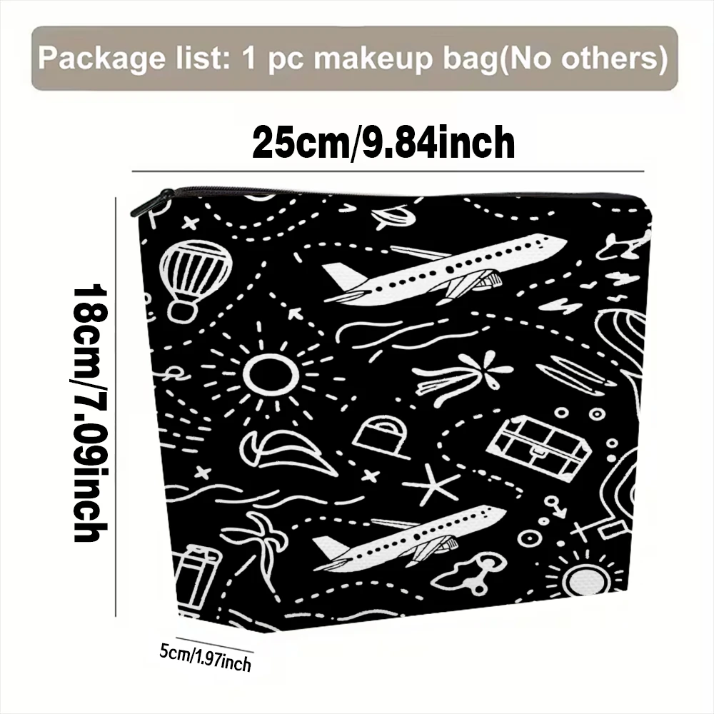 Airplane Sun Palm Tree Balloon Makeup Bags for Girls Cosmetic Pouch Toiletry Bag Pencil Case Travel Storage