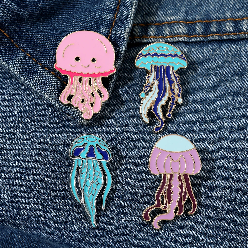 Funny Colorful Jellyfish Enamel Brooches Cartoon Medusozoa Pins Marine Life Badge