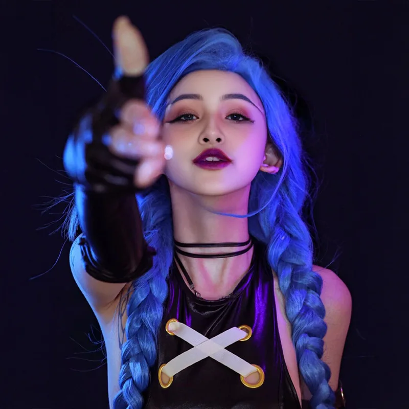Double City Battle Runaway Girl Jinx شعر مستعار كوسبلاي LOL League قطعة واحدة 120 سم