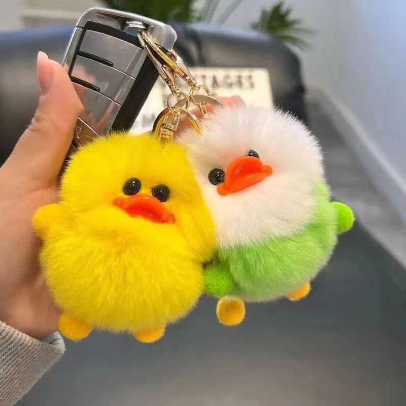 1pcs Imitation Otter Rabbit Fur Cute Little Yellow Duck Plush Toys Car Keychain Pendant Schoolbag Charm Birthday Gift Kids Toys