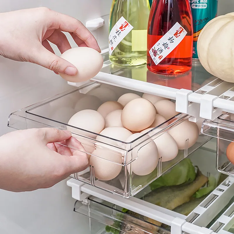 Kitchen Fruit Food Eggs Storage Box Plastic Clear Fridge Organizer Slide Under Shelf Drawer Box Rack Holder Refrigerator Drawer