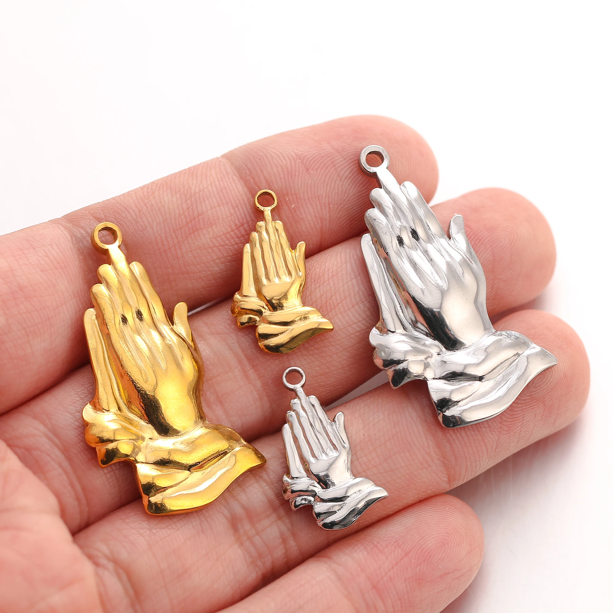 3Pcs Lucky Prayer Charm Stainless Steel Eternal Promise Praying Hands Pendant for Diy Handmake Religious Jewelry Making Supplies