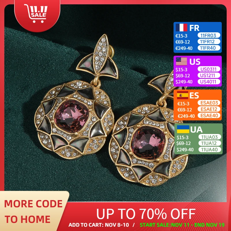 

Vintage Purple Crystal Earring Drop For Woman Accessories 2025 Luxury Jewely Rhinestone Gold Color Jewelry Designer Thanksgiving