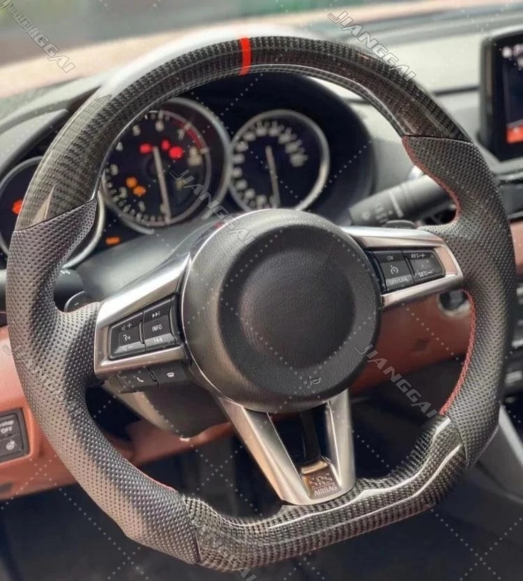Fit for Mazda MX-5 Miata 2016-2025 Real Carbon Fiber Sport Steering Wheel Non-heated Flat Bottom Design Steering Wheel Car Accessories