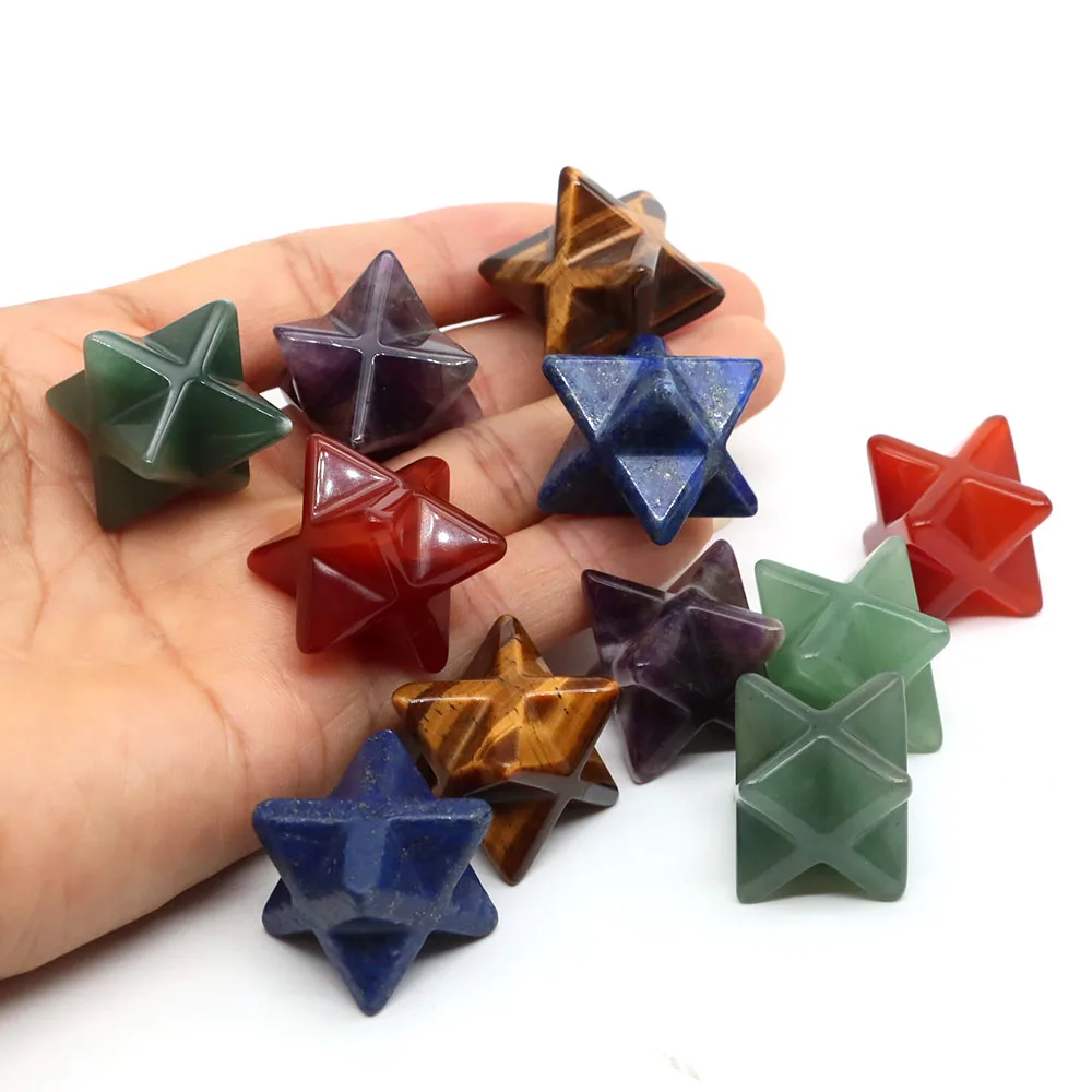 20mm Merkaba Star Hexagram Natural Agate Stone Reiki Healing Crystal Chakra Quartz Energy Mineral Gems For DIY Jewelry Making