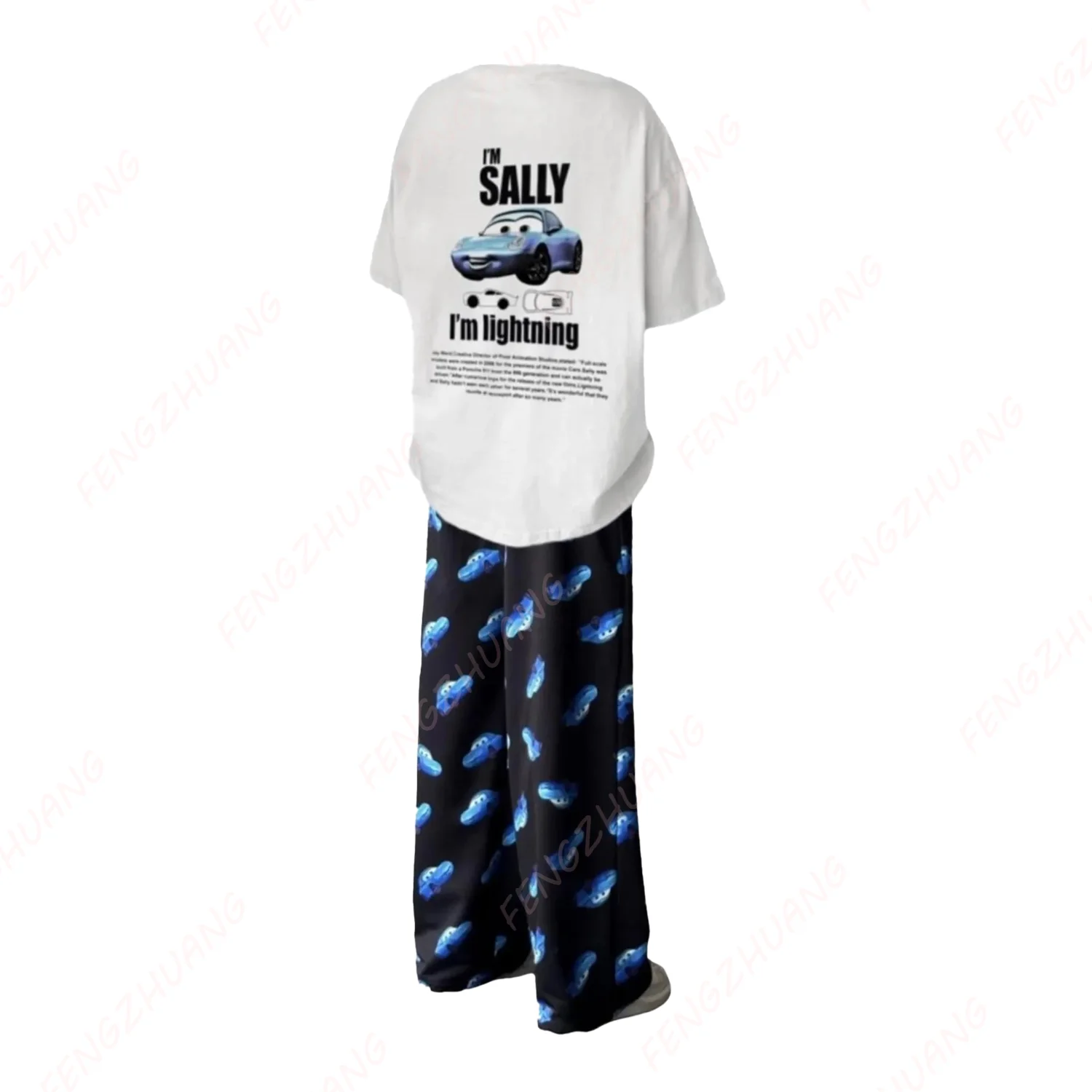 2024 The Cars Lightning McQueen & SALLY T-shirt Long Trousers Set Unisex Valentine's Day gift Hot Sale Faddish Casual Set image 5