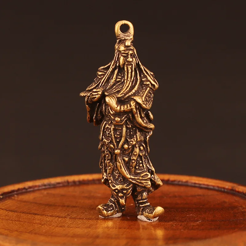 1*Guan Gong Ornament Retro Chinese Copper God Of Wealth Guan Gong Figure Statue Ornament Desk Decor Statue Pendant