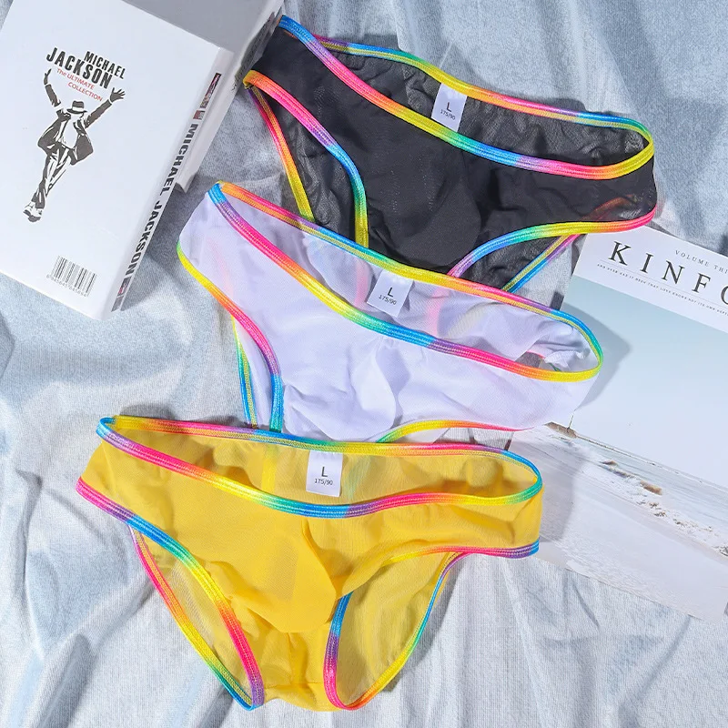 

Мужские трусы, летнее сетчатое прозрачное нижнее белье с низкой талией, быстросохнущие однотонные дышащие брюки, U-образная выпуклая сумка, трусы с промежностью