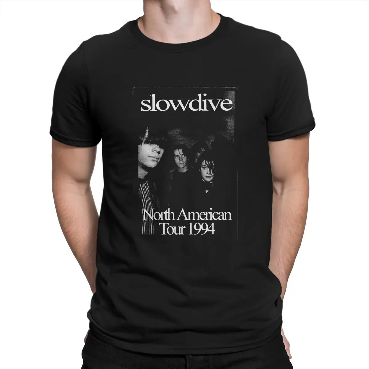 Slowdive North American Tour 1994 Poster Man's TShirt Backrock Band Slowdive Tour Crewneck Short Sleeve Fabric T Shirt Humor