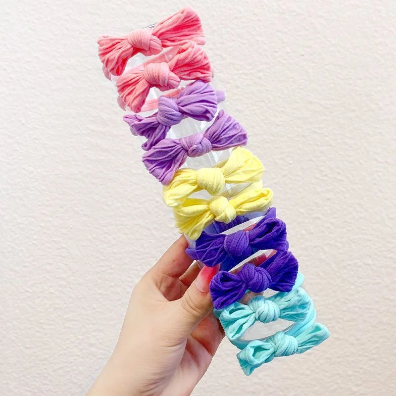 10Pcs/Lot Bow Hair Accessories Cute Elastic Rubber Bands Knot Head Rope Little Girls Towel Ring Candy Color Children Headdress