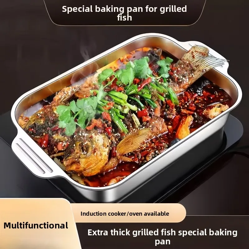 Nuevo Asador Rectangular de Acero Inoxidable Engrosado con Doble Asa, de Fondo Plano Profundo, Integrado, para Uso Doméstico y Comercial